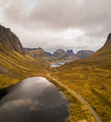 Aerial view of clouds reflection in lakes in Norway. - AAEF04062