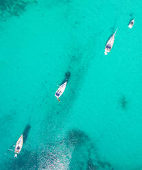 Aerial view of sailing boats and yachts in the bay of Sakarun on the island of Dugi Otok in Croatia - AAEF04112