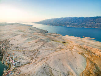 Aerial view of island of Pag and place Zubovici, Croatia. - AAEF04138