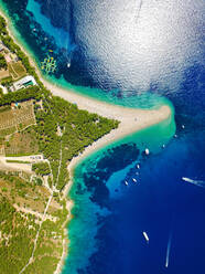 Aerial view of Zlatni rat beach in Bol, Island Brac, Croatia - AAEF04256