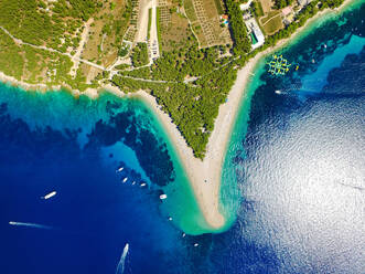 Aerial view of Zlatni rat beach in Bol, Island Brac, Croatia - AAEF04257
