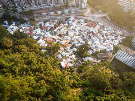Aerial view of rooftops in Pokfulam Village, Pokfulam, Hong Kong - AAEF04372