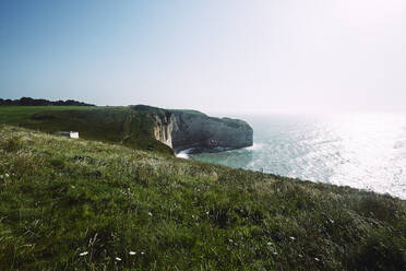 Grünes Gras und blauer Himmel an der Küste der Normandie - CAVF63826