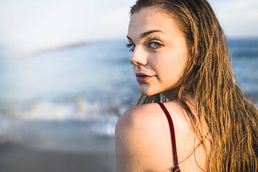 Young Girl at Beach at Golden Hour - CAVF64225