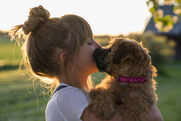 Girl holding dog - JOHF01979