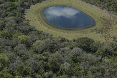 Luftaufnahme eines blauen Sees im brasilianischen Pantanal-Feuchtgebiet - CAVF64699