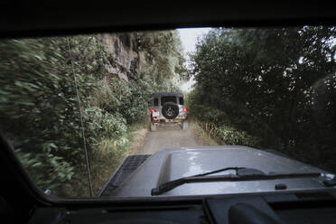 Freunde fahren zwei 4x4 im Wald - CAVF64843