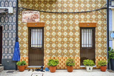Portugal, Porto, Afurada, Frontansicht einer einzigartigen Hausfassade an einem ruhigen Tag - MRF02234