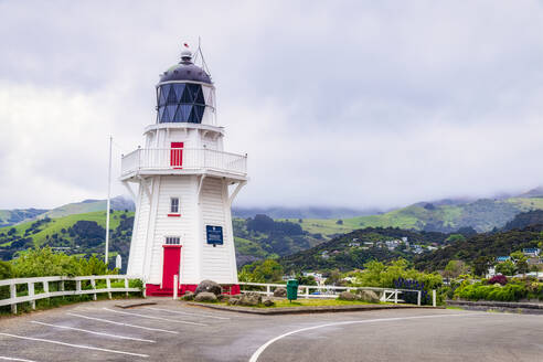 Neuseeland, Südinsel, Akaroa, Architektur des Akaroa Head Leuchtturms - SMAF01534