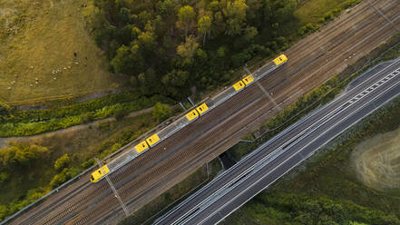 Train on tracks, aerial view - JOHF02233