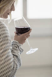 Woman drinking wine - JOHF03286