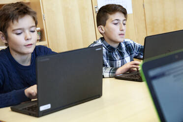 Schulkinder benutzen Laptops - JOHF03337