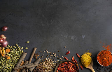 Spices on grey background - JOHF04227