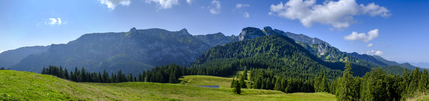 Germany, Bavaria, Arzbach, Scenic panorama of Benediktenwand ridge - LBF02737