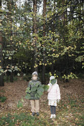 Two kids in autumnal park - EYAF00609