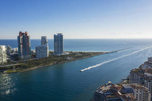 Coastal skyscrapers on Miami beach, aerial view, Miami, Florida, United States - ISF22212