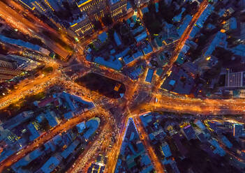 Aerial view above of Taganka Square in Moscow during the night, Russia - AAEF04675