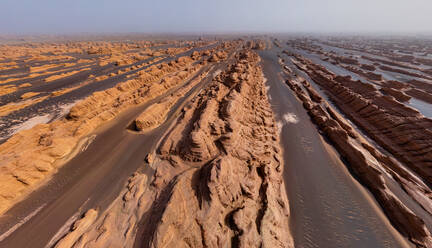 Aerial view of Dunhuang Yardang National Geopark, China - AAEF04803