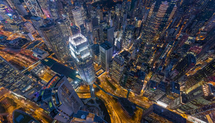 Aerial view above Hong Kong downtown during the night. - AAEF04868