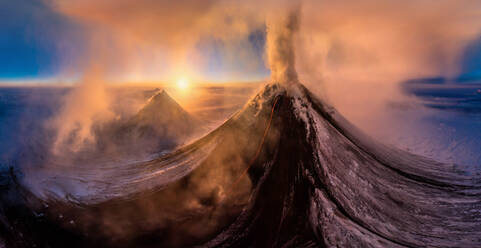 Aerial view of Volcano Klyuchevskaya Sopka, Kamchatka, Russia - AAEF05048