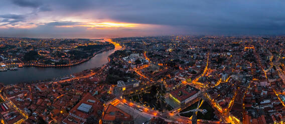 Panoramic aerial view of Porto cityscape during night, Portugal - AAEF05062