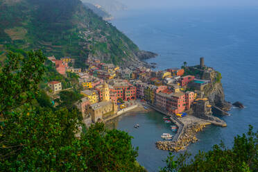 Luftaufnahme des Stadtbilds von Vernazza, Italien. - AAEF05092