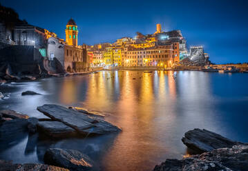Aerial view of Vernazza during the night, Italy - AAEF05095