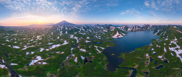 Panoramic aerial view of Kambalnoe Lake, Kamchatka, Russia - AAEF05123