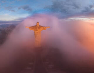 Aerial view of Christ the Redeemer Statue, Rio de Janeiro, Brazil - AAEF05182