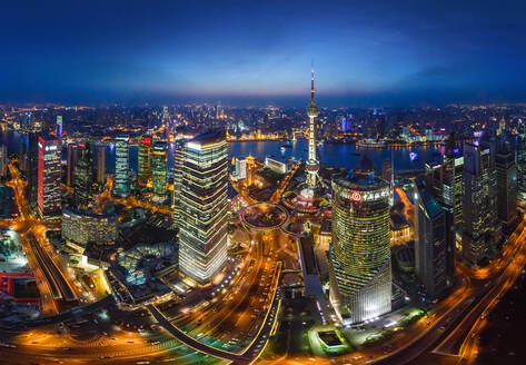 Aerial view of the city Shanghai during the night, China - AAEF05272