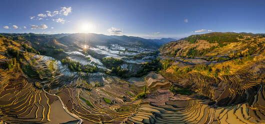 Panoramic aerial view of the Yuanyang Hani Rice Terraces, China - AAEF05302