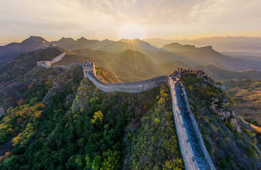 Aerial view of tourist visiting the Great Wall of China - AAEF05385