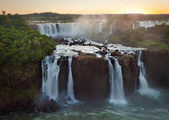 Aerial view of the Iguazu Falls during sunset, Brazil. - AAEF05458