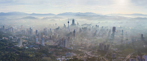 Aerial view of Kuala Lumpur during a foggy day, Malaysia - AAEF05489