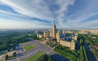 Aerial view of Moscow State University during the day, Russia. - AAEF05535