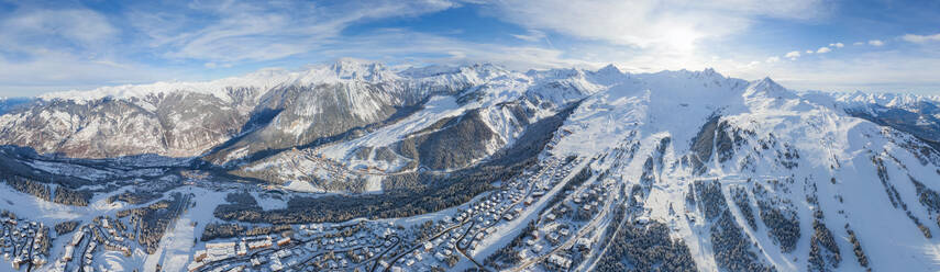 Panoramic aerial view of Courchevel ski resort, France - AAEF05576