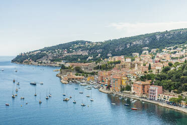 Elevated view over Villefranche sur Mer, Alpes Maritimes, Provence Alpes Cote d'Azur, French Riviera, France, Mediterranean, Europe - RHPLF12398