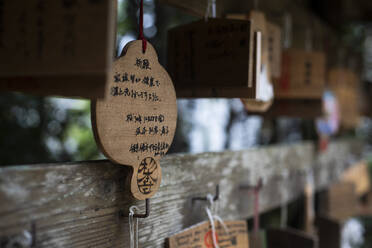 Bitten und Opfergaben in einem Tempel in Tokio, Japan - ABZF02674