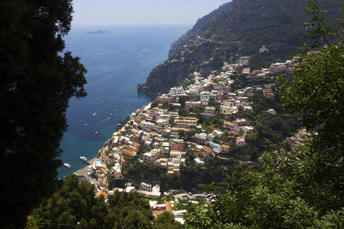 High angle view of Positano on sunny day - CAVF66113