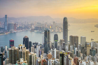 Skyscrapers in central Hong Kong seen from Victoria Peak at sunrise - CAVF66349