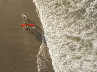 Aerial view of surfers at the beach - CAVF66859