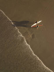 Luftaufnahme von Surfern am Strand - CAVF66862