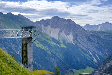 Austria, Vorarlberg, Mittelberg, Skywalk overlooking scenic valley in Allgau Alps - LBF02753