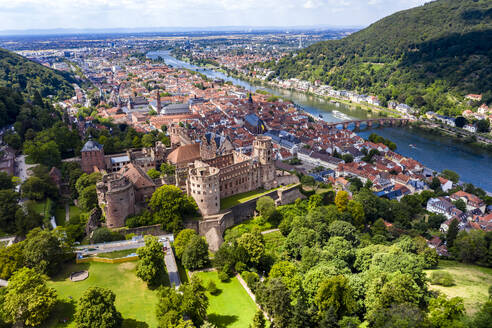 Germany, Baden-Wurttemberg, Aerial view of Heidelberg with castle and river Neckar - AMF07432