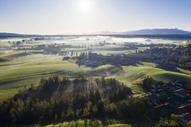 Germany, Bavaria, Upper Bavaria, Toelzer Land, Sachsenkam, Aerial view of landscape at sunrise - SIEF09268