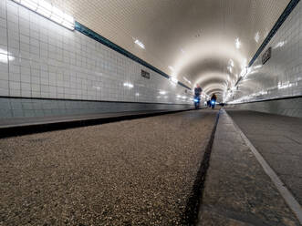 Old Elbe Tunnel with cyclists, Hamburg, Germany - LAF02393