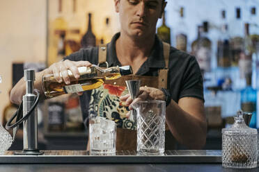 Barkeeper beim Mischen von Cocktails in einer Bar - MTBF00132