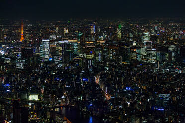 Luftaufnahme der nächtlichen Stadtsilhouette von Tokio, Japan. - MINF12859