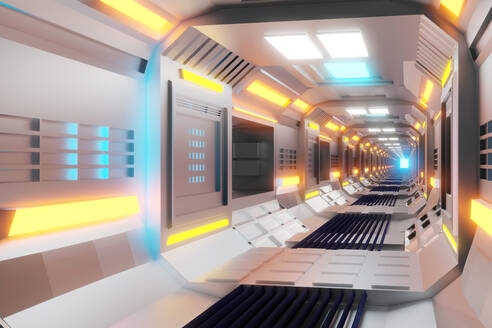 3D gerenderte Illustration, Visualisierung eines Science-Fiction-Raumschiffs, Gangway - SPCF00496