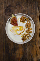 Bowl of Greek yogurt with honey, walnuts and fig - LVF08415